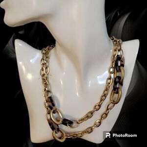 VTG BANANA REPUBLIC Long Oval Tortoise Shell Link Chain Sweater Necklace